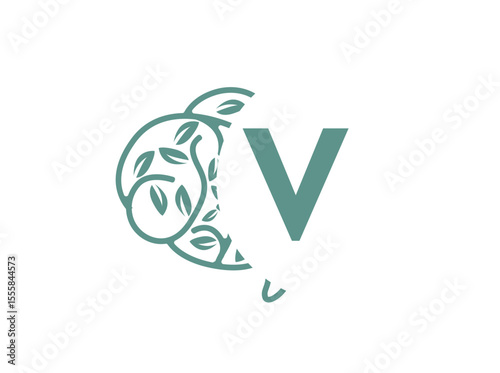 A clean and thoughtful monogram logo design featuring uppercase letters (a-z) combined with a stylized brain adorned with leaf elements. This elegant fusion symbolizes mental clarity, V