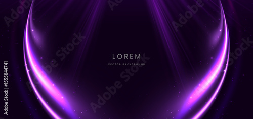 Elegant glowing purple curved rays on dark purple background.