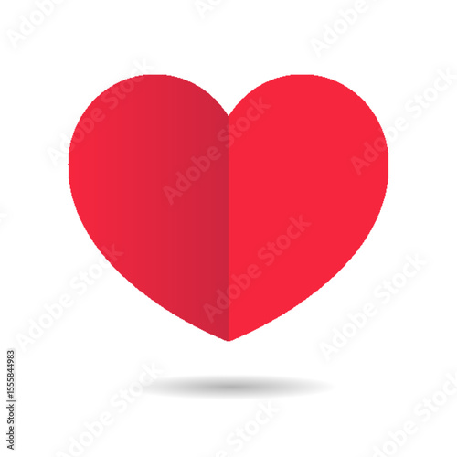 Red heart 3d effect on white background and and a slight shadow below