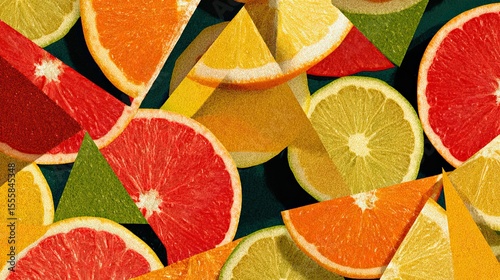 Citrus Fruit Slices with Geometric Triangle Overlay