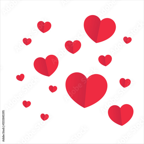 3D red paper hearts floating against a white background in a creative display for decoration or celebration expressing Love and affection