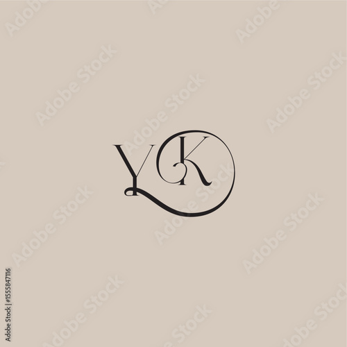 YK letter elegant and luxury style dinamyc curvy initial concept monogram wedding logo