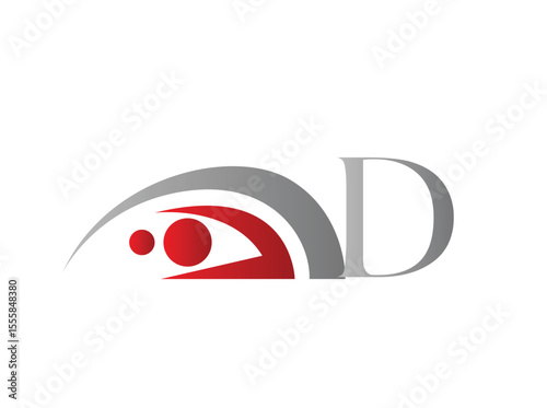Monogram logos combining stylized alphabet letters (A–Z) with an abstract eye symbol and curved lines, representing observation, surveillance, or focus. The red and grey d