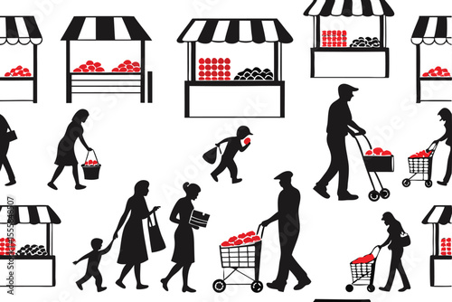 Market Stalls and People Shopping