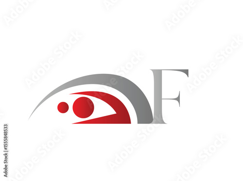 Monogram logos combining stylized alphabet letters (A–Z) with an abstract eye symbol and curved lines, representing observation, surveillance, or focus. The red and grey color scheme f