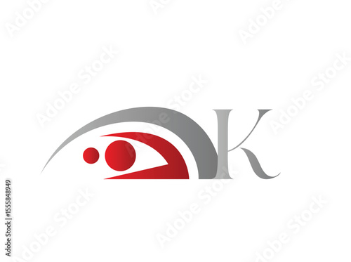 Monogram logos combining stylized alphabet letters (A–Z) with an abstract eye symbol and curved lines, representing observation, surveillance, or focus. The red and grey color k