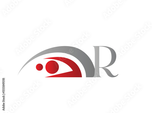 Monogram logos combining stylized alphabet letters (A–Z) with an abstract eye symbol and curved lines, representing observation, surveillance, or focus. The red and grey color r