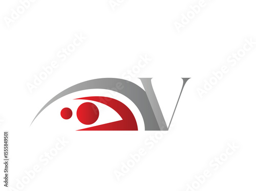 Monogram logos combining stylized alphabet letters (A–Z) with an abstract eye symbol and curved lines, representing observation, surveillance, or focus. The red and grey color scheme v