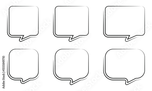 Collection of empty comic speech bubbles with halftone shadows. Hand drawn retro cartoon stickers.
