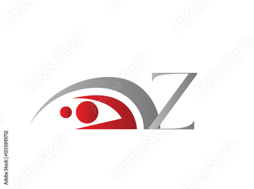 Monogram logos combining stylized alphabet letters (A–Z) with an abstract eye symbol and curved lines, representing observation, surveillance, or focus. The red and grey color scheme z