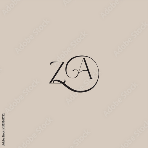 ZA letter elegant and luxury style dinamyc curvy initial concept monogram wedding logo