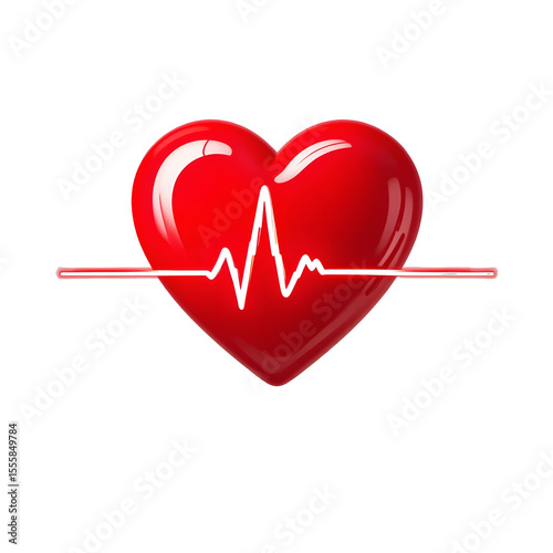 Heartbeat Pulse Line Icon: Red Heart with ECG Waveform – Health & Medical Symbolism for Cardiovascular Wellness & Life 