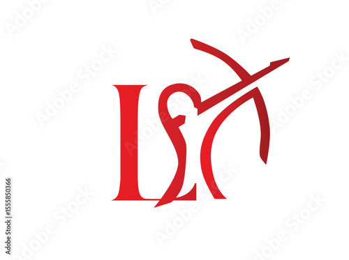 Elegant red monogram logos incorporating the Sagittarius archer zodiac symbol with stylized capital letters. Each design creatively blends the silhouette of a bow and arrow l
