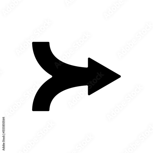 Curved right-facing arrow icon representing turning direction, path rerouting, and user navigation flows.
