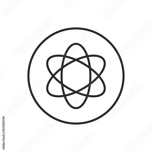 Atomic model icon used for scientific communication, education materials, theoretical physics visuals, and energy concept illustrations.