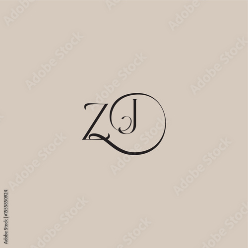 ZJ letter elegant and luxury style dinamyc curvy initial concept monogram wedding logo