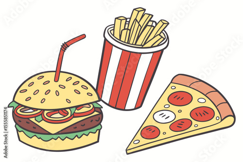 Fast Food Icon Set Vector Illustration of Popular Food Items