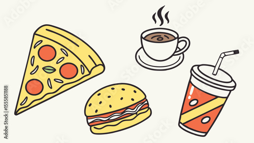 Food and Drink Icon Set Vector Illustration with Black Yellow Cyan Magenta Colors