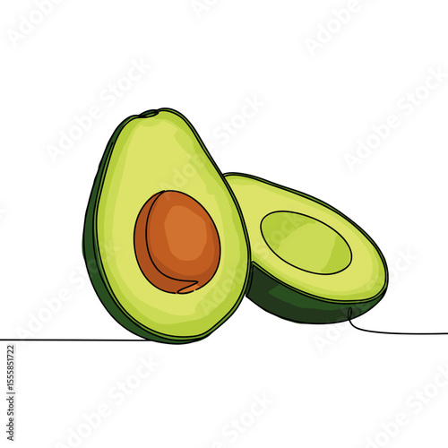 Sliced avocado halves with seed on clean background  