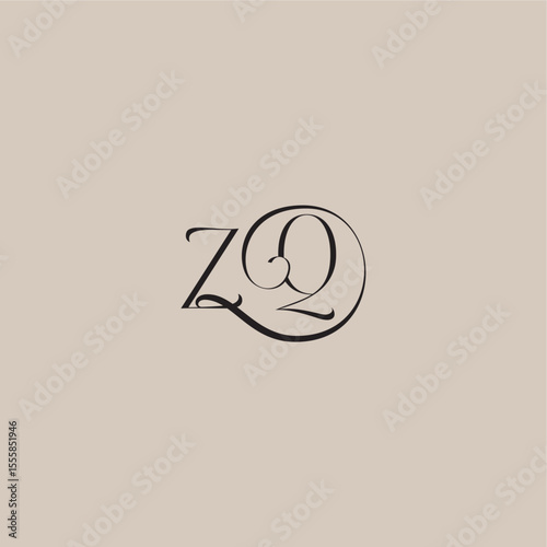 ZQ letter elegant and luxury style dinamyc curvy initial concept monogram wedding logo