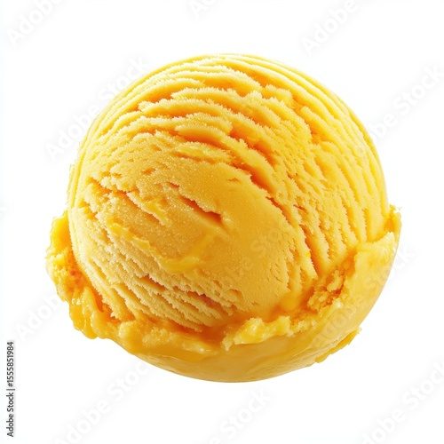 Mango sorbet ice cream scoop isolated on white background.