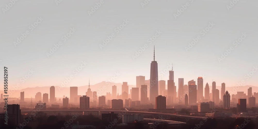 Fototapeta premium Abstract grayscale and muted orange-brown cityscape skyline vector illustration, shades, skyline