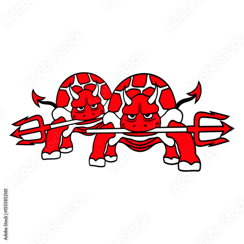 2 Turtle Devil Hell Team Evil Boy Demon Friend Bad Isolated Vector Graphic Design Illustration
