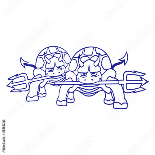 2 Turtle Devil Hell Team Evil Boy Demon Friend Bad Isolated Vector Graphic Design Illustration
