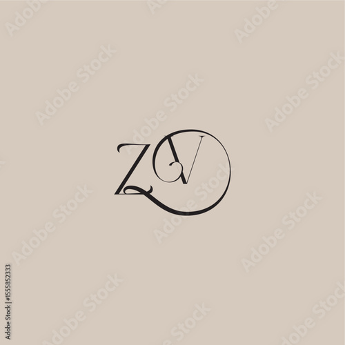 ZV letter elegant and luxury style dinamyc curvy initial concept monogram wedding logo