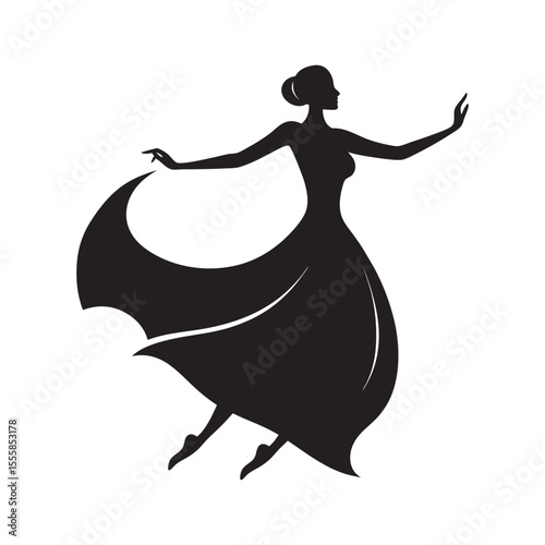Woman With Long Dress Spinning Silhouette