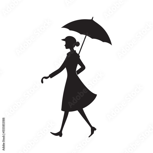 Woman Walking With Umbrella Silhouette
