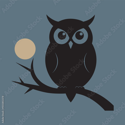 Owl Sitting On Branch Silhouette Art
