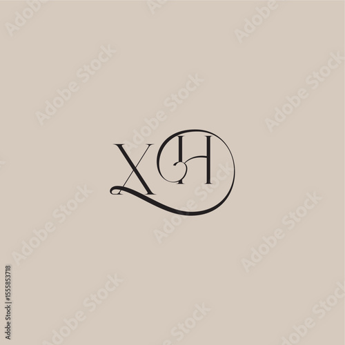 XH letter elegant and luxury style dinamyc curvy initial concept monogram wedding logo