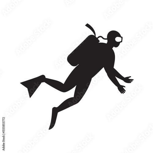 Diver Swimming Underwater Silhouette
