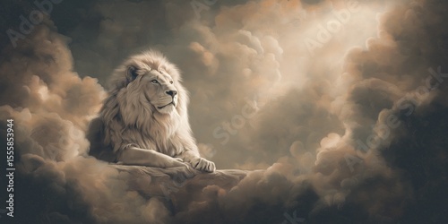 Lion of Judah, Christian bible symbolism background wallpaper with copy space. Artistic painting, cinematic style