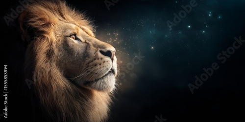 Lion of Judah, Christian bible symbolism background wallpaper with copy space. Artistic painting, cinematic style