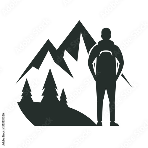 Hiker With Backpack Mountain Silhouette