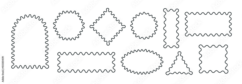 Obraz premium Wavy, zigzag, curvy borders empty geometric figures. Line edges vector frames, doors, mirrors