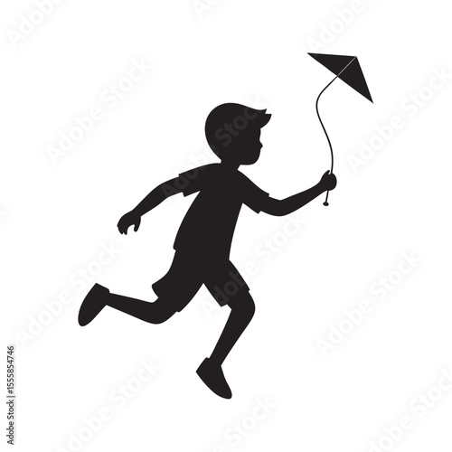 Boy Flying Kite Silhouette Art