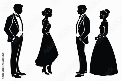 Formal Couple Silhouettes in Tuxedos and Gowns