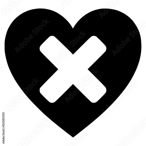 Heart with cross, love rejection symbol, modern vector icon for heartbreak or breakups
