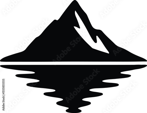 Silhouette mountain peak reflection in water simple design Vector illustration