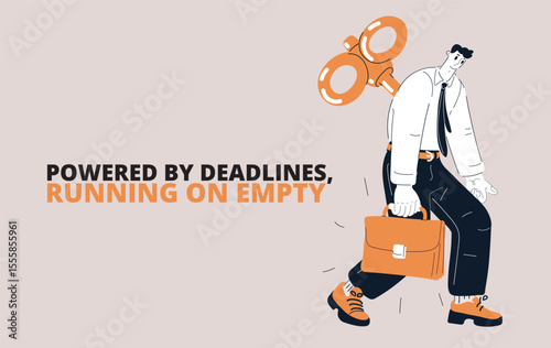 Cartoon vector illustration of a very sad man walking to work, symbolizing stress, loneliness, and emotional struggle
