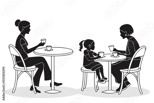 Mother and Daughter Enjoying Coffee at a Cafe