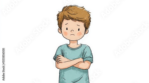 Pouty Child with Crossed Arms in Clipart Style 