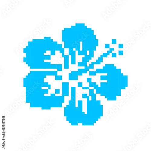 Blue Hibiscus – Simple Pixel Art Flower | Tropical Icon for Summer Design 夏 かわいい