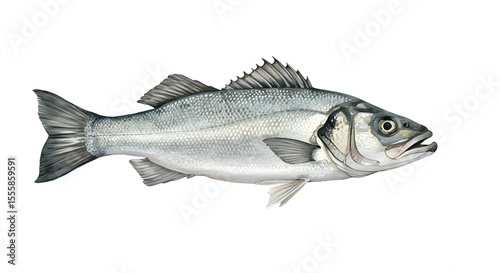Sea Bass Watercolor Illustration: Detailed, Realistic Fish Image watercolor png, transparent isolated nackground