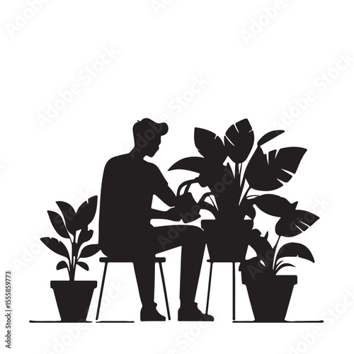  Man with Houseplants silhouette