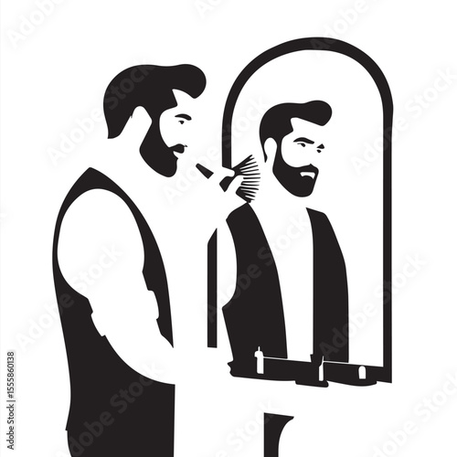 Man Styling Hair with Comb silhouette