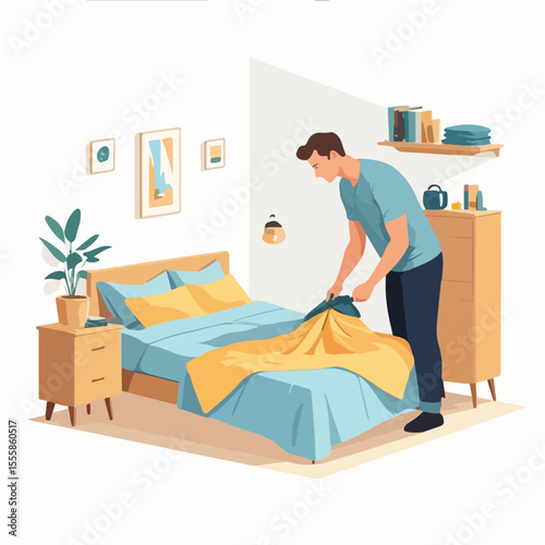 Responsible Male Folding Blanket Flat Illustration